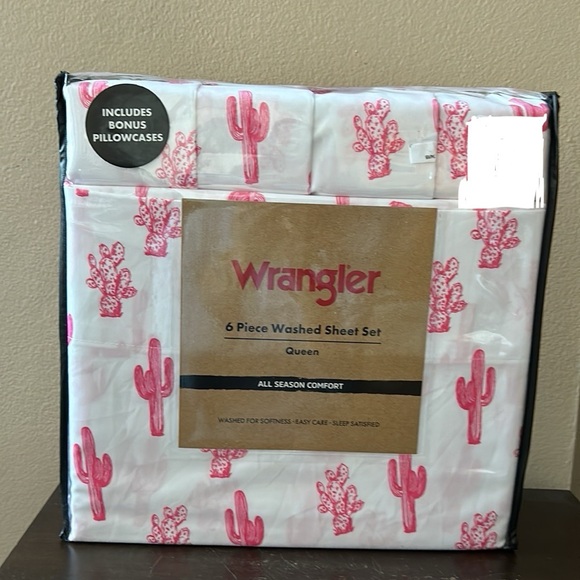 Wrangler 6 Pc Washed Sheet Set Queen Cactus Hot Pink New Desert Themed - Picture 2 of 3